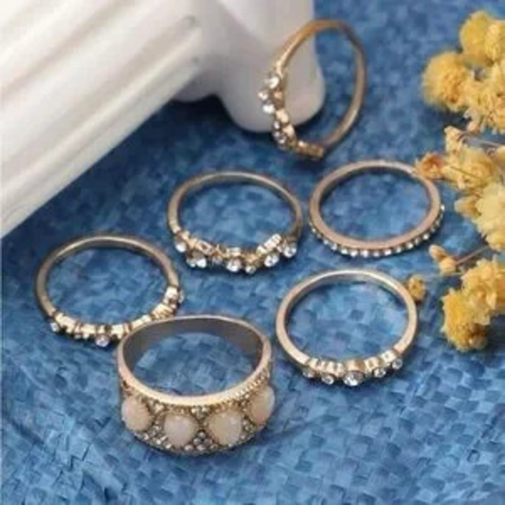 Gold 6pc Crystal Ring Set